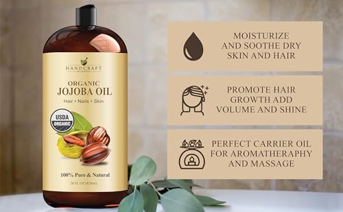Organic Jojoba Oil 28 Fl Oz - Cold-Pressed, USDA Certified, Moisturizes Skin & Hair