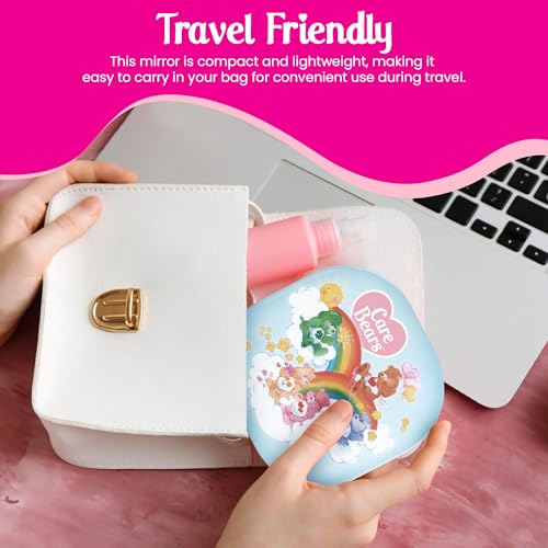 Impressions Vanity Care Bears LED Compact Mirror for Purse, Lighted Travel Makeup Mirror with 3X Magnification, Auto Shut Off Daylight LED Lighting, Adjustable Brightness and Touch Sensor (Blue/Pink)