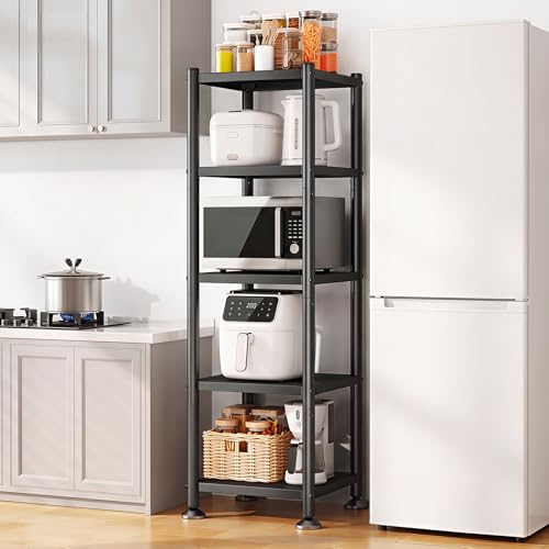 5-Tier Adjustable Metal Storage Shelves with Wheels - Kitchen, Pantry, Laundry, Closet Organizer 17"L x 12.4"W x 59"H