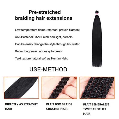 Dorsanee Pre Stretched Braiding Hair 8 Packs 42 Inch Natural Black Synthetic Extensions for Braids & Twists - Hot Water Set Yaki Straight