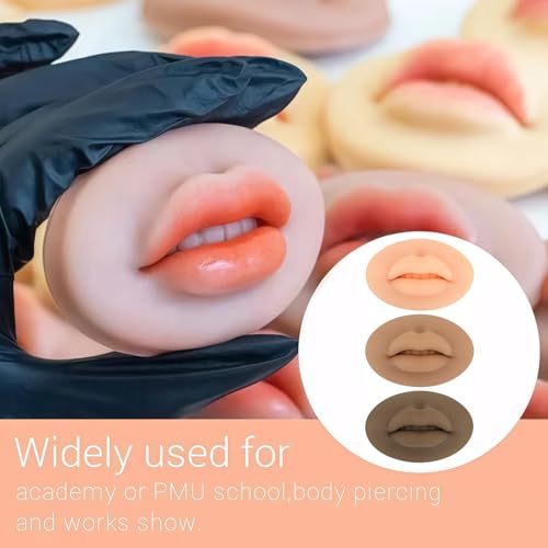 Tattoo Fake Lips 3 Pieces 5D Fake Lips, Silicone Lips for Makeup Practice, Soft Tattoo Practice Lips Model for Semi Permanent Make Up Supplies