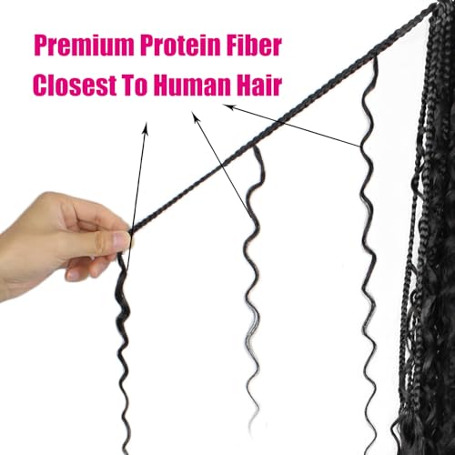 Pre-Looped Boho Crochet Braids Hair - Protein Fiber Soft Natural Look 18 Inch Pack of 7
