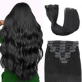 Clip in Hair Extensions 14 Inch 100% Human Remy Hair Jet Black 3.2oz - Salon Quality