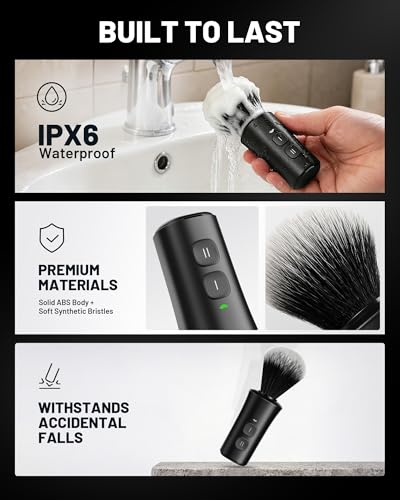 Electric Shaving Brush with Bowl - 30s Automatic Lather & Spin-Dry - Light Black