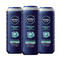 NIVEA MEN Fresh Wave Body Wash with Menthol, Refreshing Scent, 3-in-1 Men's Body Wash, Face and Hair, Paraben Free, Vegan Formula, 16.9 Fl Oz Bottle, Pack of 3