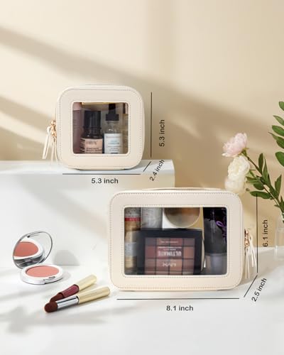 Travel Clear Makeup Bag Set TSA Approved Cosmetic Case with Zipper - Mini & Large Beige