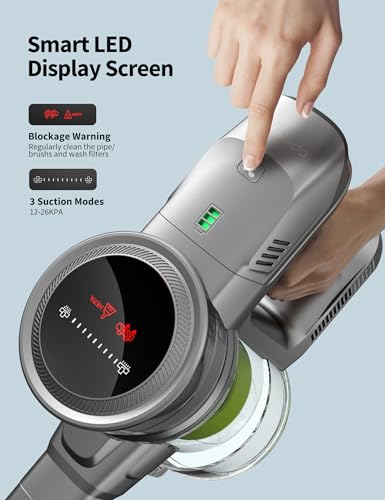 Cordless Stick Vacuum Cleaner 250W 26KPa Suction LED Display Detachable Battery
