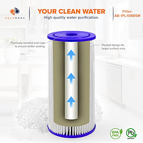 Aquaboon 5 Micron 10x4.5 Pleated Sediment Water Filter Cartridge 10-Pack - Whole House Filtration