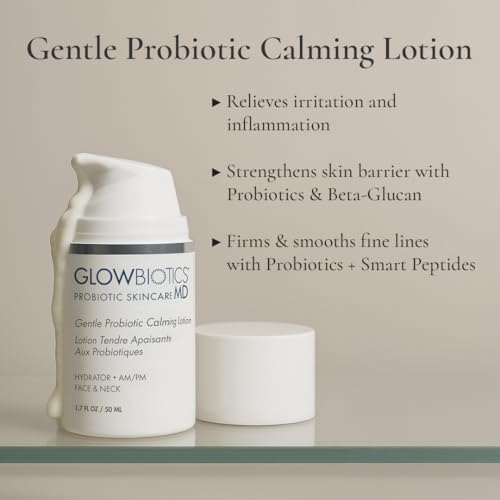 Glowbiotics Probiotic Calming Lotion - Barrier Repair & Firming Face Moisturizer - 1.7 oz - Weightless Peptide Cream for Sensitive & Redness-Prone Skin