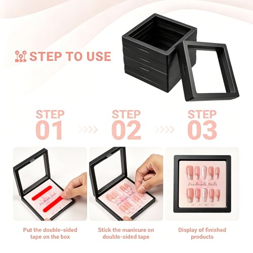 Black Medium Press On Nail Storage Boxes Set - Floating Display Organizer for Nail Business