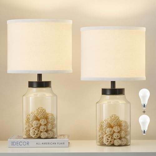GyroVu Fillable Bedside Table Lamp - Clear Glass, White, with LED Bulbs