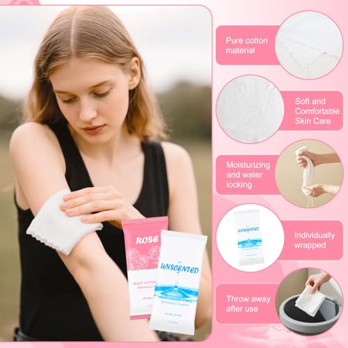 Moist Towelettes, Disposable Pre Moistened Towels Individually Wrapped, Soft Portable Face & Body Wet Towels for Travel Hotel Sport Camping Spa 9.8 inch (Pack of 200, Rose & Fresh)
