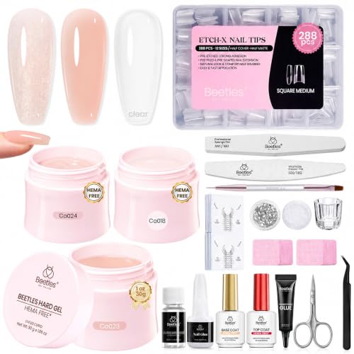 Beetles Hard Gel Nail Extension Kit with Tips & Sculpting Tools, HEMA-Free