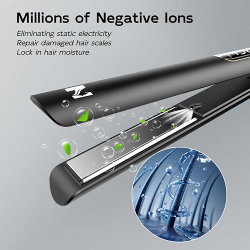Nicebay Titanium Flat Iron Hair Straightener & Curler 2-in-1, Fast Heating, LCD Display