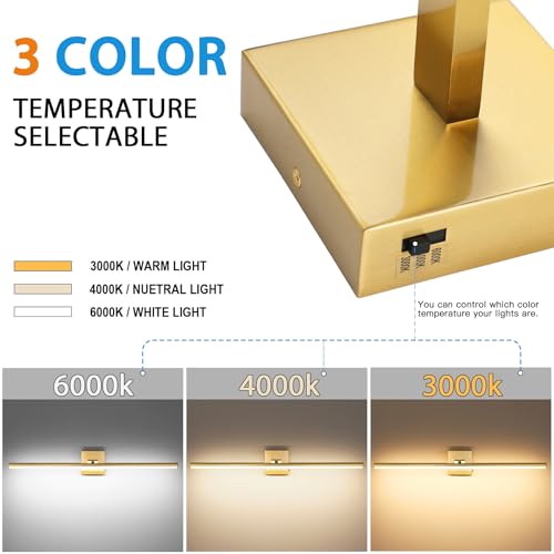 Brass 32 Inch Dimmable LED Bathroom Vanity Light with 3 Color Temperatures