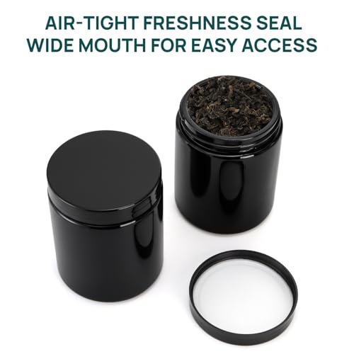 Black Glass Storage Jars Set of 4 - 8oz Airtight & UV-Protected Food & Herb Containers