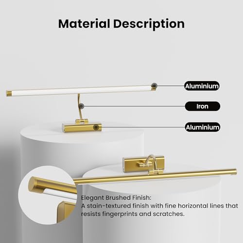 24-Inch Brass Wireless Picture Light with Remote & 8000mAh Battery - Wall Art Lighting