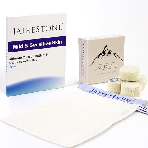 Sefidab Stone (Rooshoor) 4 Pieces and Turkish Exfoliating Mitt Bundle ? Ultimate Exfoliation Kit for Smooth and Radiant Skin