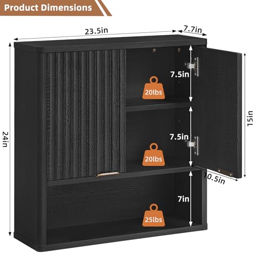 LEYAOYAO Modern Fluted Bathroom Wall Cabinet, Wall-Mounted Medicine