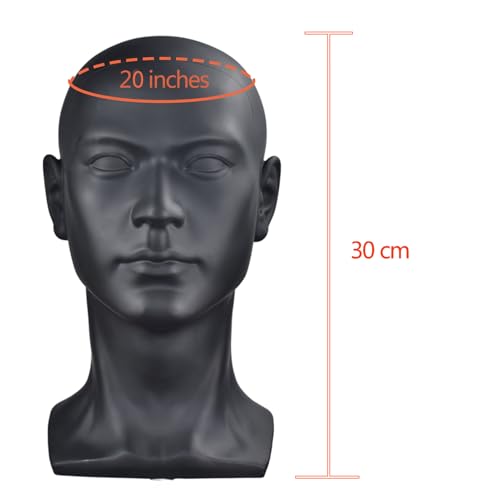 Male Mannequin Head Display Stand for Wigs Glasses Hat Jewelry Cosmetology - Matte Black