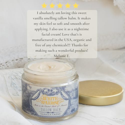 Organic Grass Fed Tallow Balm Vanilla Crème for Face & Body - All Natural Moisturizer 2 oz