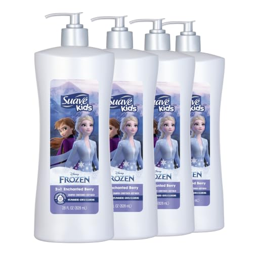 Suave Kids 3-in-1 Enchanted Berry Shampoo Conditioner & Body Wash New Packaging - 28 Oz Pack of 4