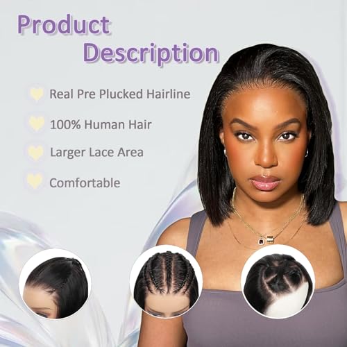 13x4 Lace Front Human Hair Wigs Bob Style 180% Density 10 Inch Black Straight Variation of THIS listing
