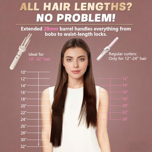 Automatic Curling Iron 28mm Tourmaline Ceramic for Beach Waves, Anti-Tangle & Scald Protection