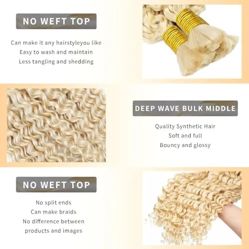 613 Blonde Deep Wave Braiding Hair Bundles - Brazilian Remy Natural Bulk Hair 20in