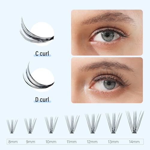 Lash Clusters Individual Lashes - 280pcs 20D Cluster lashes for DIY Lash Extensions -Super Thin & Soft Eyelashes 8-14mm C Curl Cluster Eyelash Extensions for Natural Wispy Look