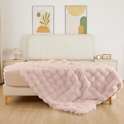 Pink Fluffy Double-Sided Throw Blanket 50x60 Fuzzy Faux Fur Couch Bed Cozy