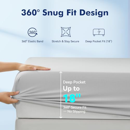 Elegear Silver-Infused Cooling Sheets Set – Queen 4-Piece Gray Flat Sheet Included