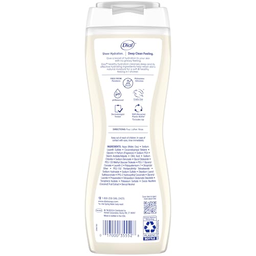 Dial Body Wash, Healthy Hydration, Coconut Milk + Vitamin E, 16 fl oz (Pack of 4), Gentle, Leaves Skin Feeling Soft In 1 Shower, Dermatologist-Tested, No Parabens & Silicones