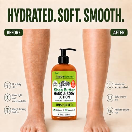 Unscented Shea Butter Lotion for Dry Skin - 8oz Fragrance Free - RaGaNaturals