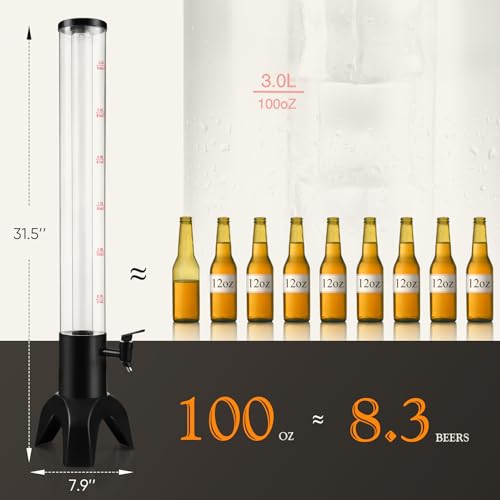 2pcs 100oz Drink Tower Dispenser with Ice Tube & LED Light - Tabletop Beer Server