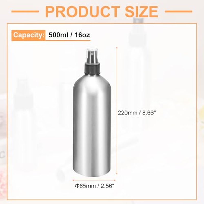 HARFINGTON Aluminum Fine Mist Spray Bottles 500ml/16oz Metal Small Liquid Alcohol Refillable Travel Container with Black Plastic Nozzle Cap for Perfume Skincare Cosmetic Storage Bottle