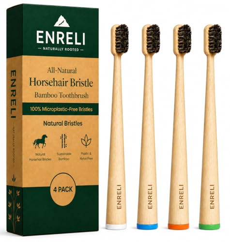 Horsehair Bamboo Toothbrush 4-Pack - Eco-Friendly Soft Natural Bristles Sensitive Gums
