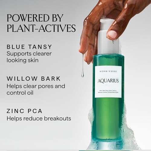 HERBIVORE Aquarius BHA + Blue Tansy Clarifying Gel Cleanser 3.38 Fl Oz - Deep Pore & Oil Control