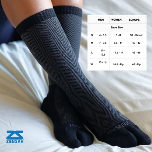 Zensah Bunion Ease Sock - Corrector Relief Toe Separator Socks for Women Men, Black/Grey, X-Large