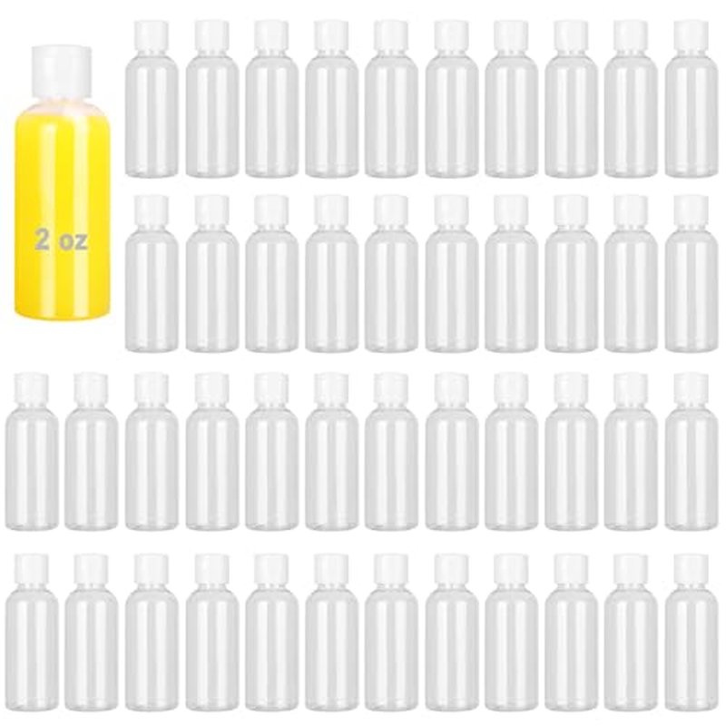 100 Pack 2 oz Plastic Bottles with Caps, Clear Empty Bottles, flip top Bottles for Lotion and Shampoo, Travel-Friendly Bottles, BPA-Free for Liquids and Personal Care