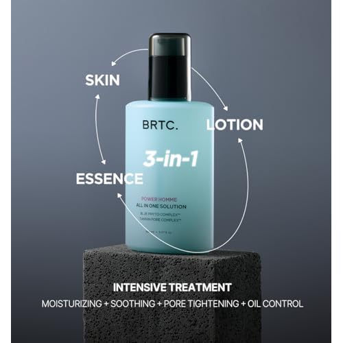 BRTC Power Homme All in One Solution | Men's Face Moisturizer | 3-in-1 (Toner+Lotion+Essence) | Sebum Control, Korean Skincare (200ml, 6.76 fl.oz)