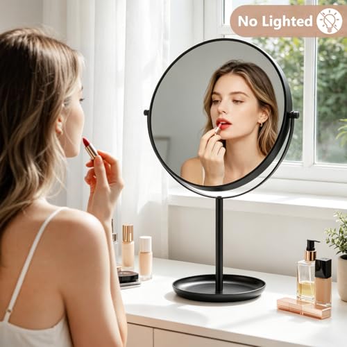 DECLUTTR 8-Inch 30X Magnifying Makeup Mirror with Stand, 15" Length, Double-Sided Metal Vanity for Bathroom & Travel, Black