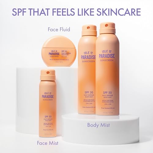 Isle of Paradise Daily Defense Body Mist SPF, Invisible Hydrating Sunscreen Spray For Body, Broad Spectrum UVA/UVB Protection, Water-Resistant, Fast-Absorbing Formula, 6 fl. oz/177 ml Bottle