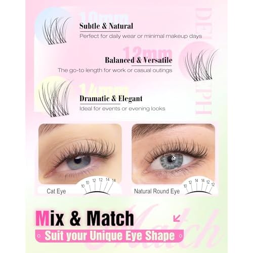 Natural Lash Clusters Kit 10-12-14mm Short Eyelash Clusters Kit Wispy Cluster Eyelash Extensions Clear Band Lash Extensions Kit C Curly Individual Lashes Clusters by Delyneph