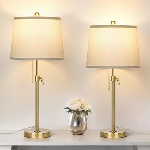 Adjustable 22-30 Inch Gold Table Lamps Set of 2 with White Shades & 3 Color Temperatures