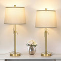 Adjustable 22-30 Inch Gold Table Lamps Set of 2 with White Shades & 3 Color Temperatures