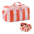Travel Makeup Bag Pink-Orange Striped Waterproof Cosmetic Organizer