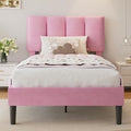 VECELO Twin Size Platform Bed Frame with Upholstered Pink Velvet Headboard - Easy Assembly