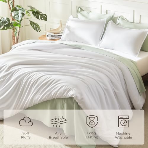 Oversized King Comforter Set - White Lightweight Bedding with Pillowcases - Bright White / Oversized King