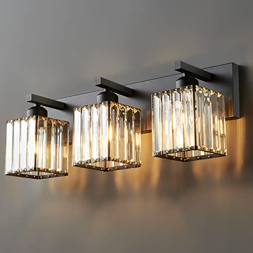 Black Modern Bathroom Vanity Light 3-Lights Crystal Wall Fixture - FDPBY